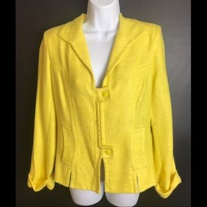 LAFAYETTE 148 NY Sunny Lemon Yellow Moto Blazer Jacket Coat Tweed Career Wear